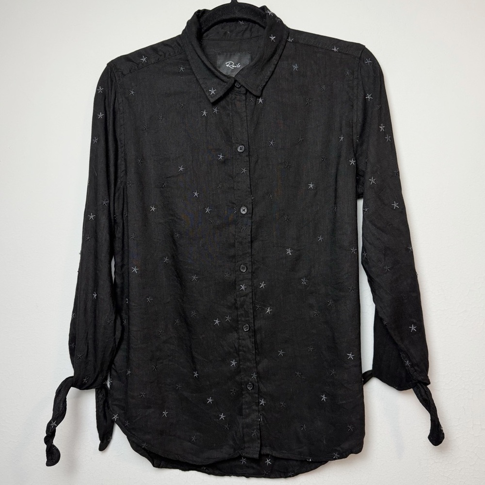 Rails Robyn Linen Blend Black Embroidered Stars Top - Picture 4 of 11